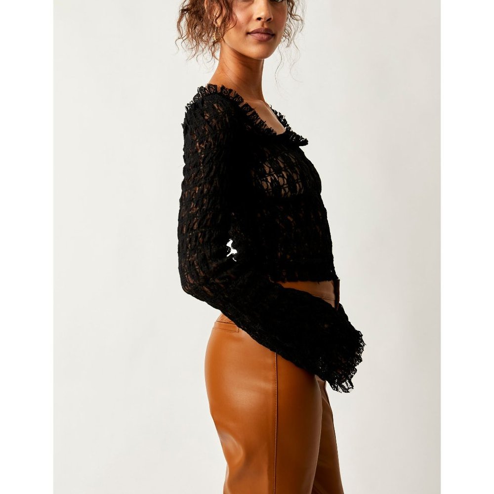 NWT FREE PEOPLE MADISON TOP BLACK LACE SZ: XL - Picture 2 of 5